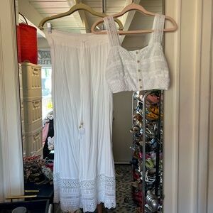 Japna White 2 piece set crop top and top pant  with Lace Detailing
